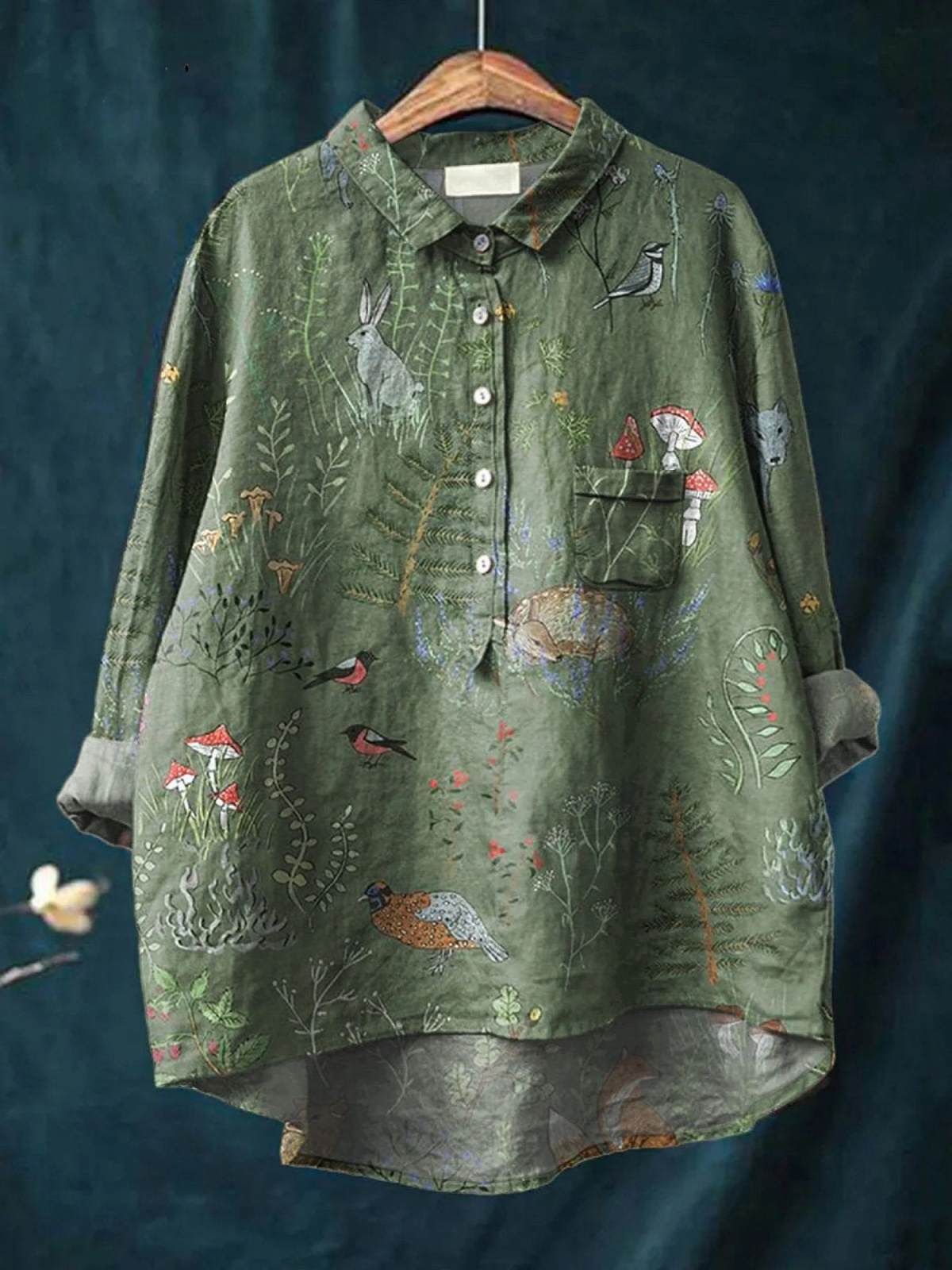 Averill | Camisa Casual de Mujer con Patrón Repetido de Bosque y Animales
