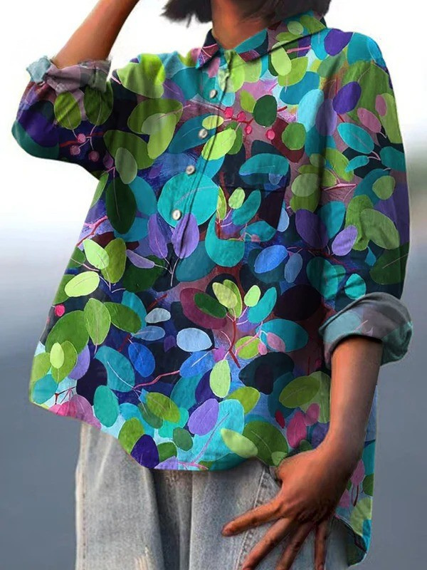 Adriana | Camisa Casual Impresa de Arte del Bosque de Verano para Mujeres