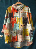 Milo | Blusa Casual Femenina con Estampado Artístico de Gato