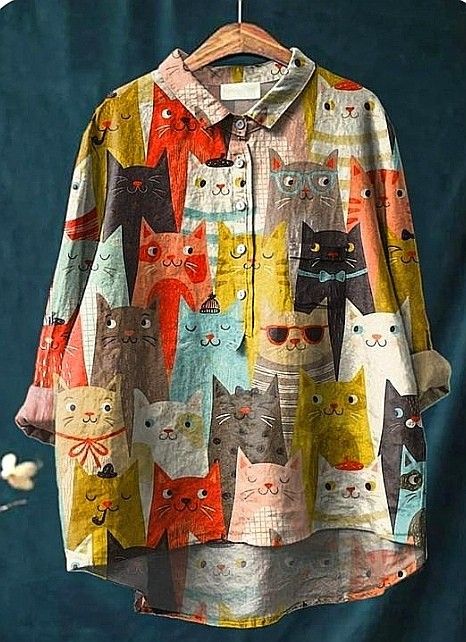 Milo | Blusa Casual Femenina con Estampado Artístico de Gato