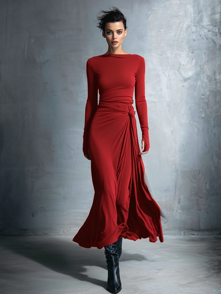 Vestido Maxi Envolvente de Tela Mixta
