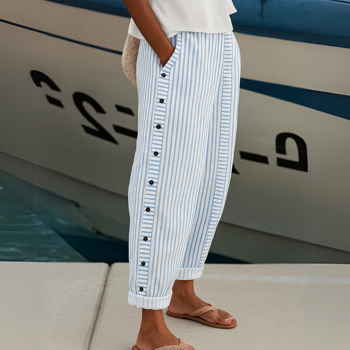 Caitlin | Pantalones de Botones a Rayas Estilosos