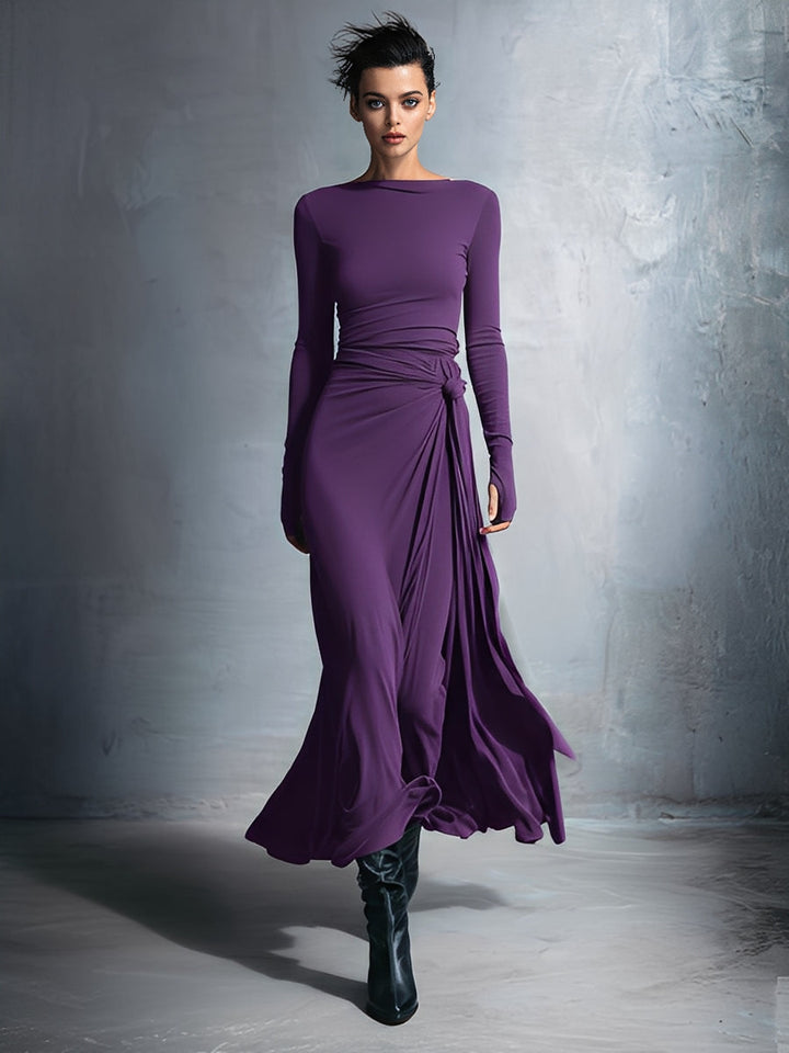 Vestido Maxi Envolvente de Tela Mixta