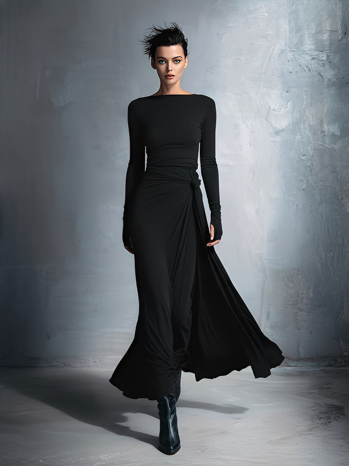 Vestido Maxi Envolvente de Tela Mixta