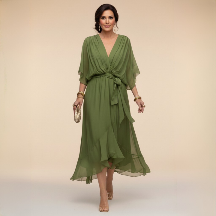 Monica | Vestido de chiffon con escote en V