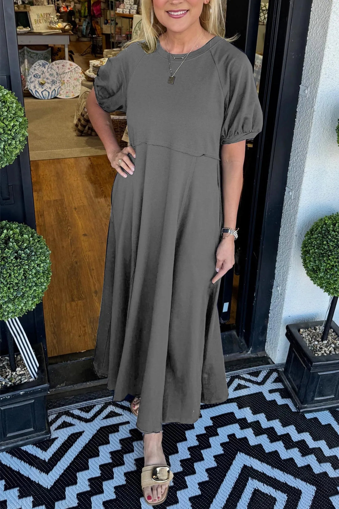 Vestido Maxi de Manga Abullonada Chic