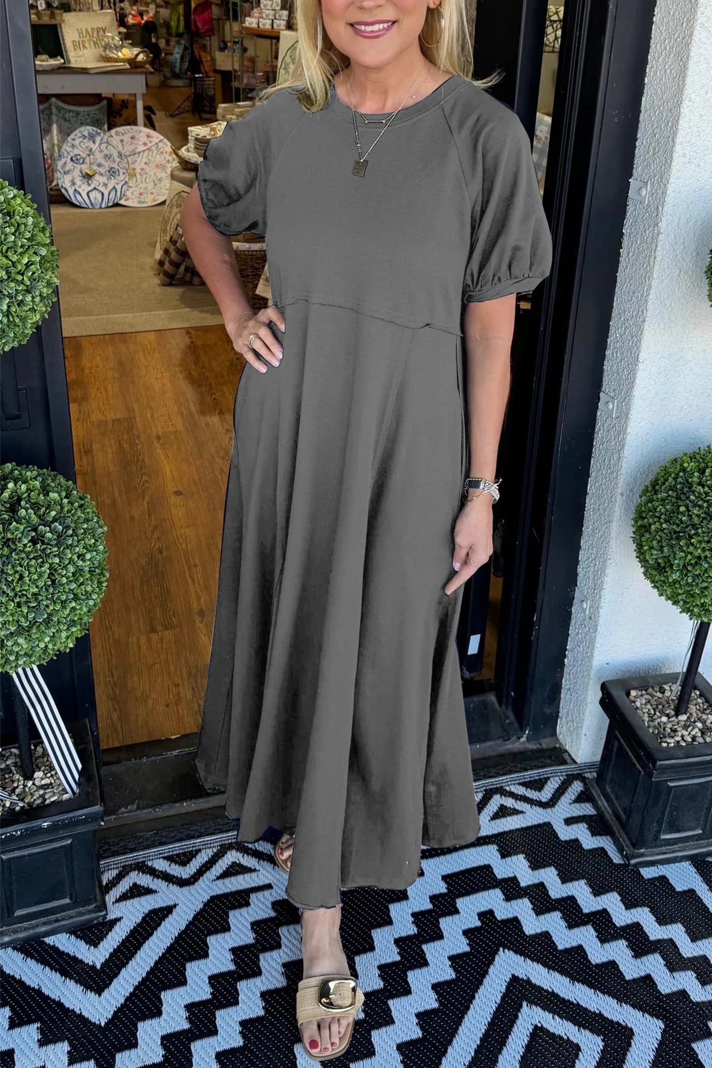 Vestido Maxi de Manga Abullonada Chic