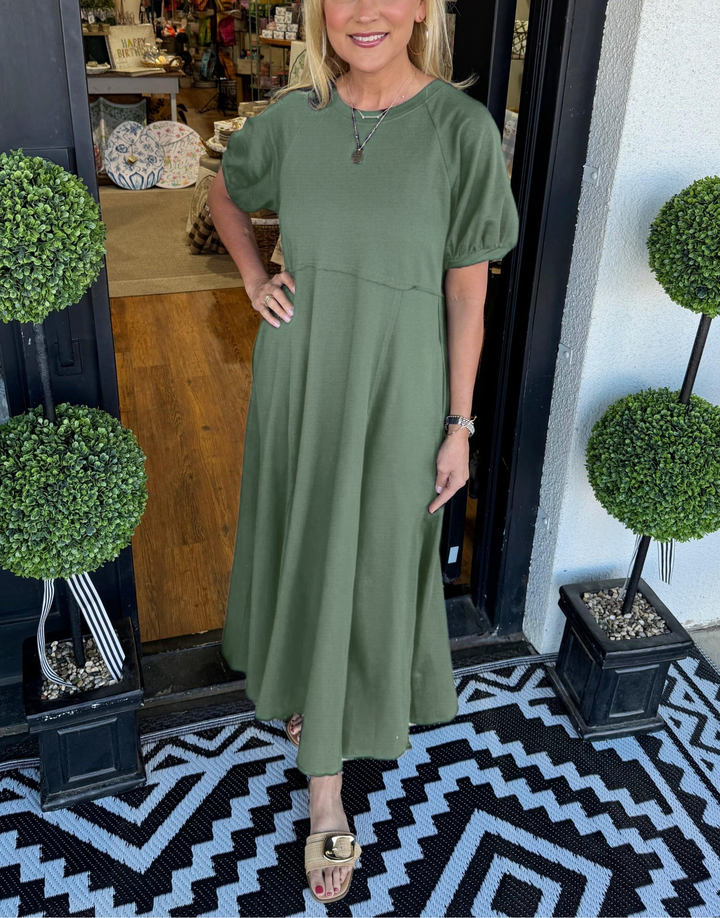 Vestido Maxi de Manga Abullonada Chic
