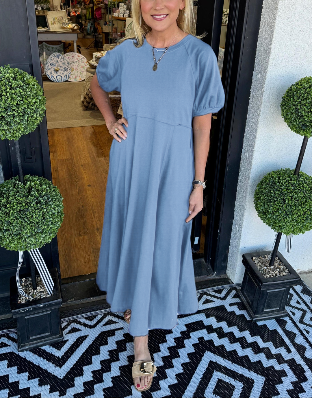 Vestido Maxi de Manga Abullonada Chic