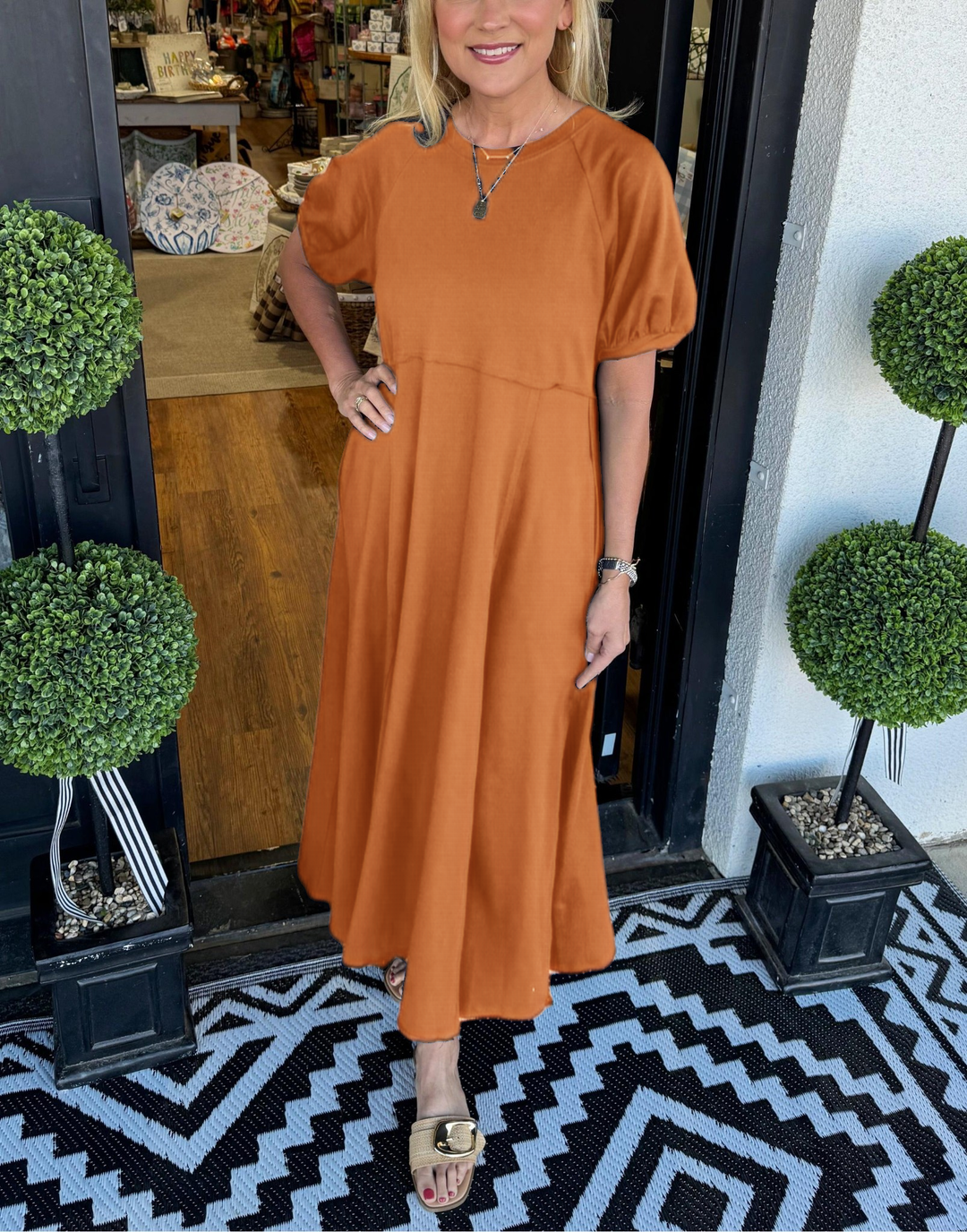 Vestido Maxi de Manga Abullonada Chic
