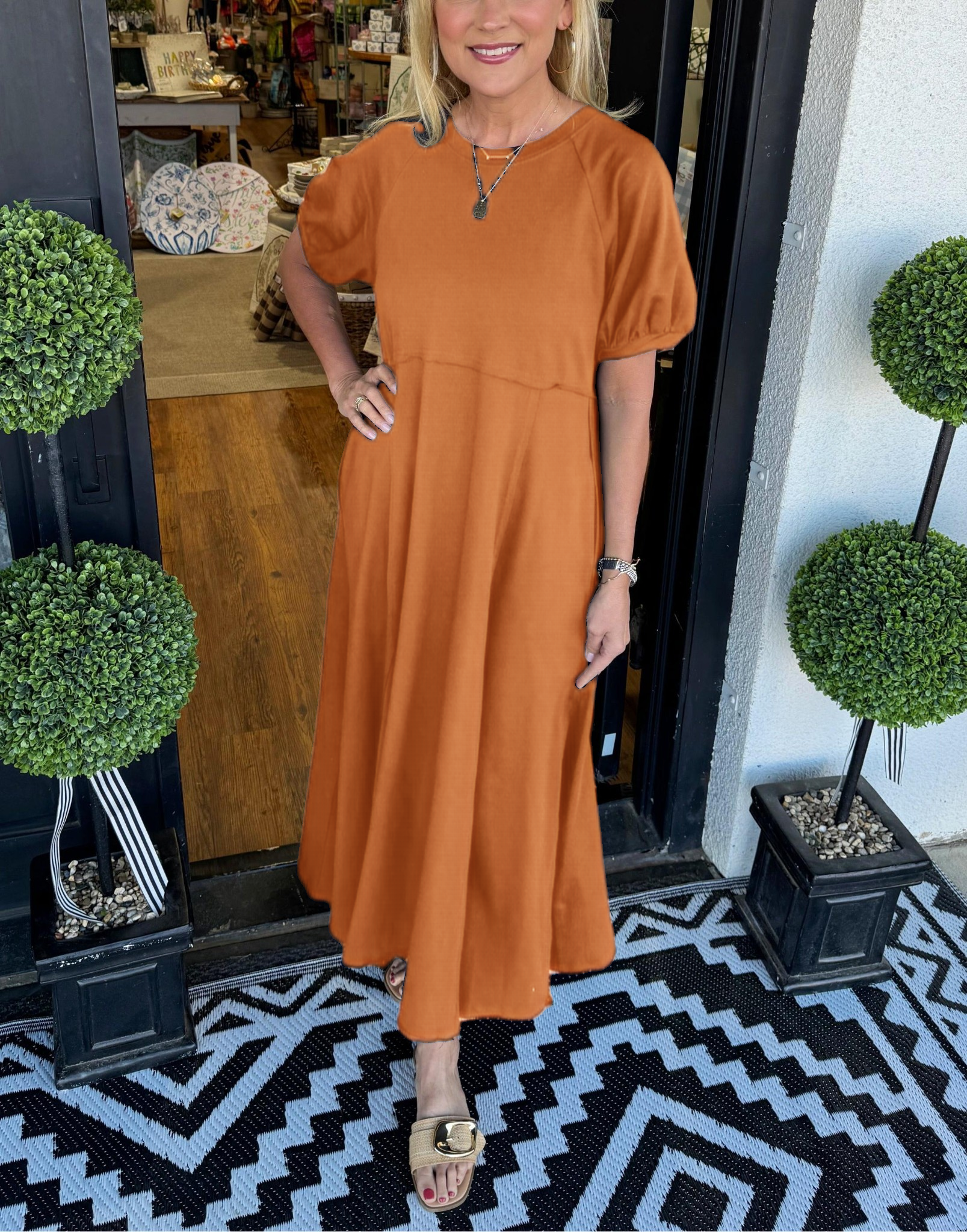 Vestido Maxi de Manga Abullonada Chic