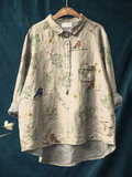 Lorelai | Camisa Casual de Mujer con Estampado de Ramas y Pájaros Robin