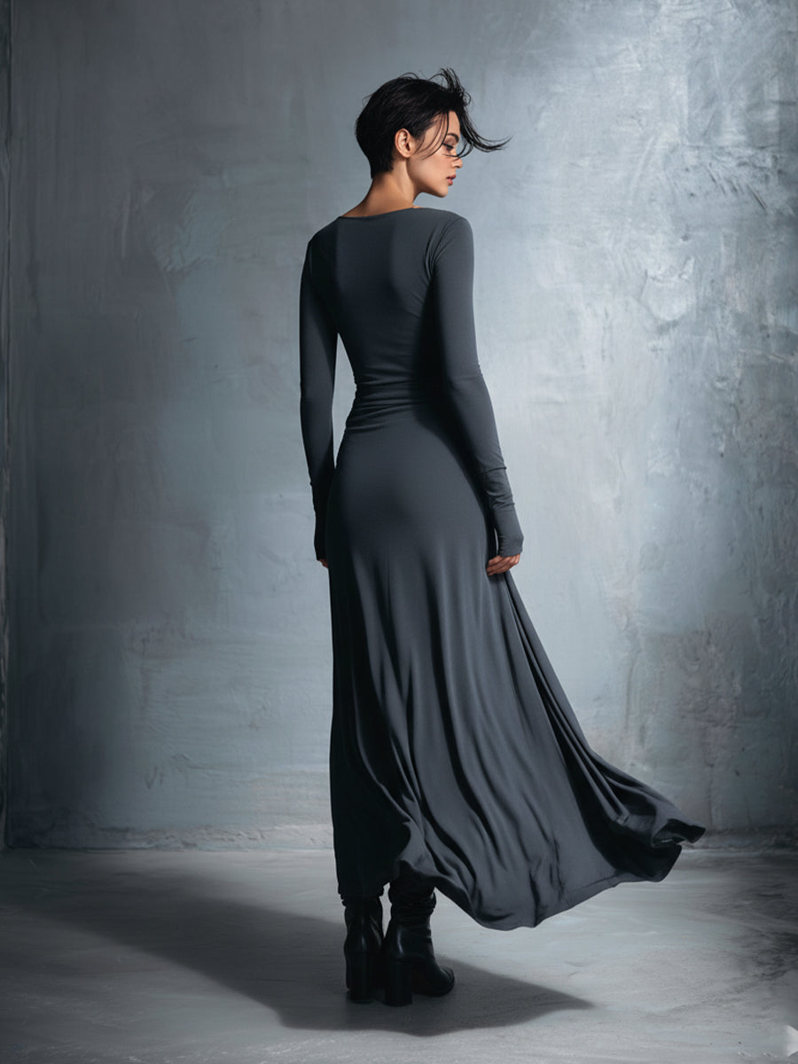Vestido Maxi Envolvente de Tela Mixta