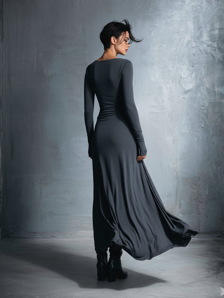 Vestido Maxi Envolvente de Tela Mixta