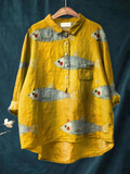 Felicidad | Camiseta Casual de Arte de Pescado Vintage para Mujeres