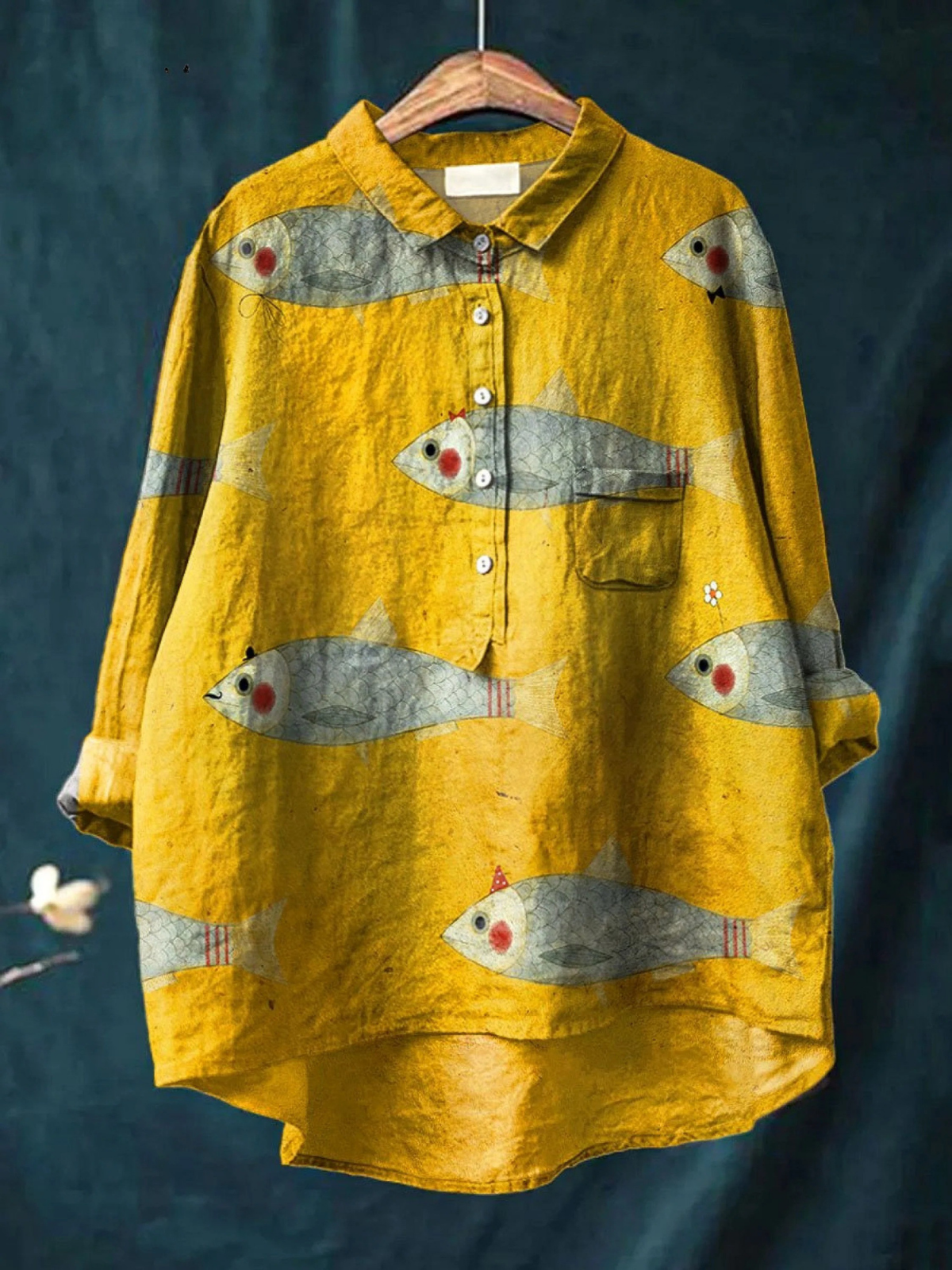 Felicidad | Camiseta Casual de Arte de Pescado Vintage para Mujeres
