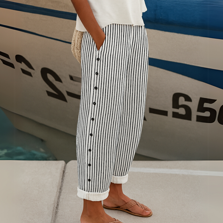 Caitlin | Pantalón de Botones a Rayas Estiloso