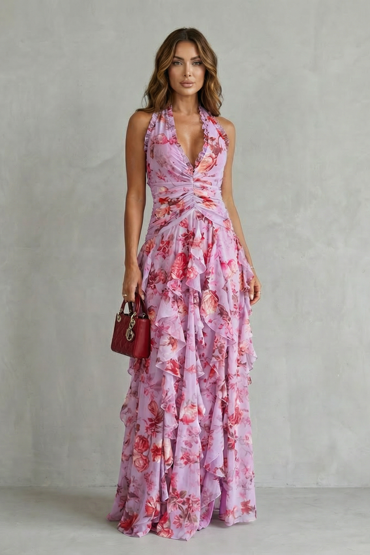 Belladina – Vestido maxi con cuello halter