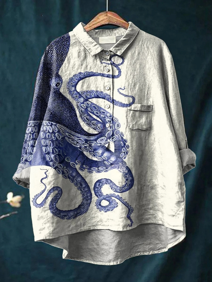 Elissa | Camiseta Casual con Arte de Tentáculos de Pulpo Profundo Marinos para Mujeres