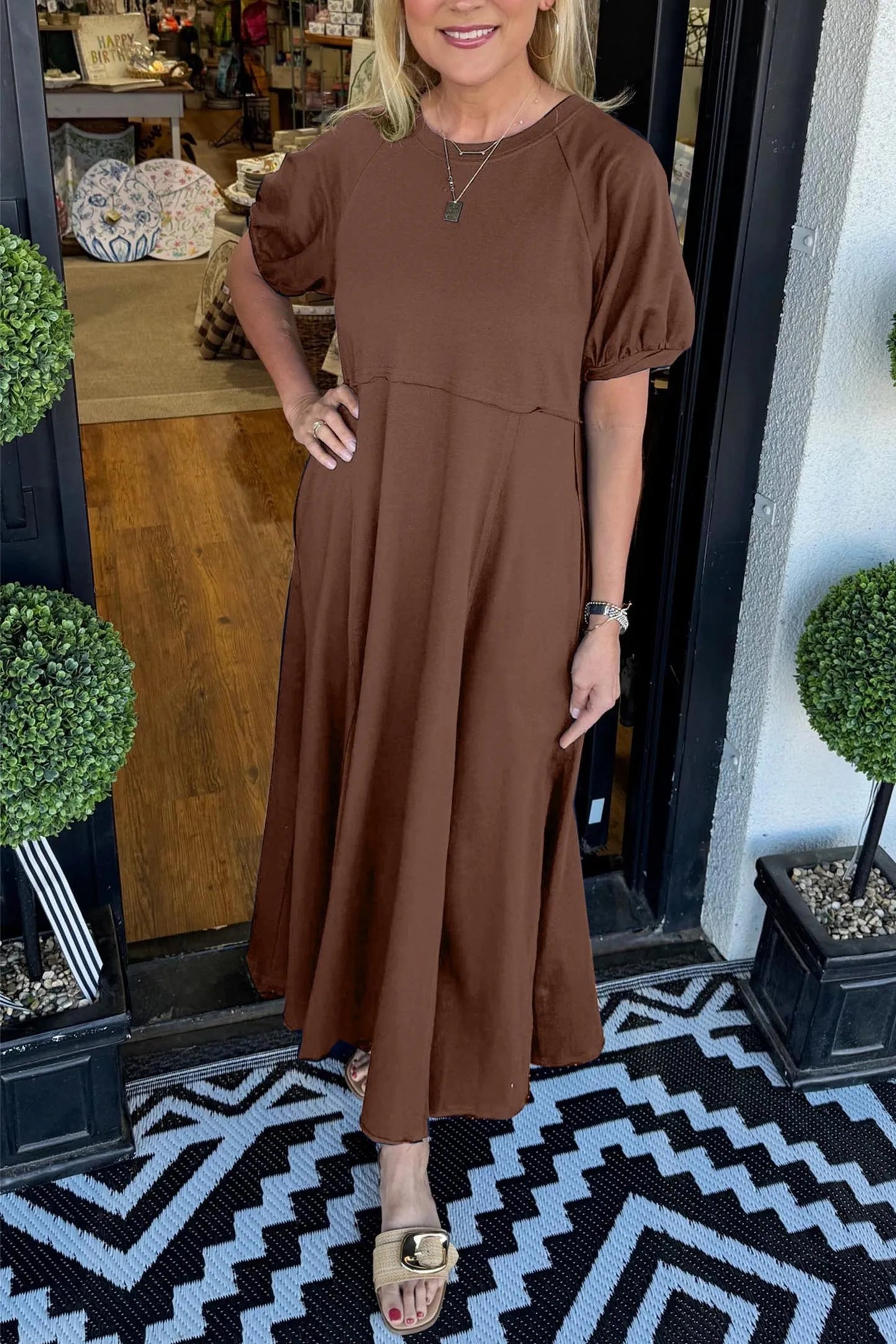 Vestido Maxi de Manga Abullonada Chic