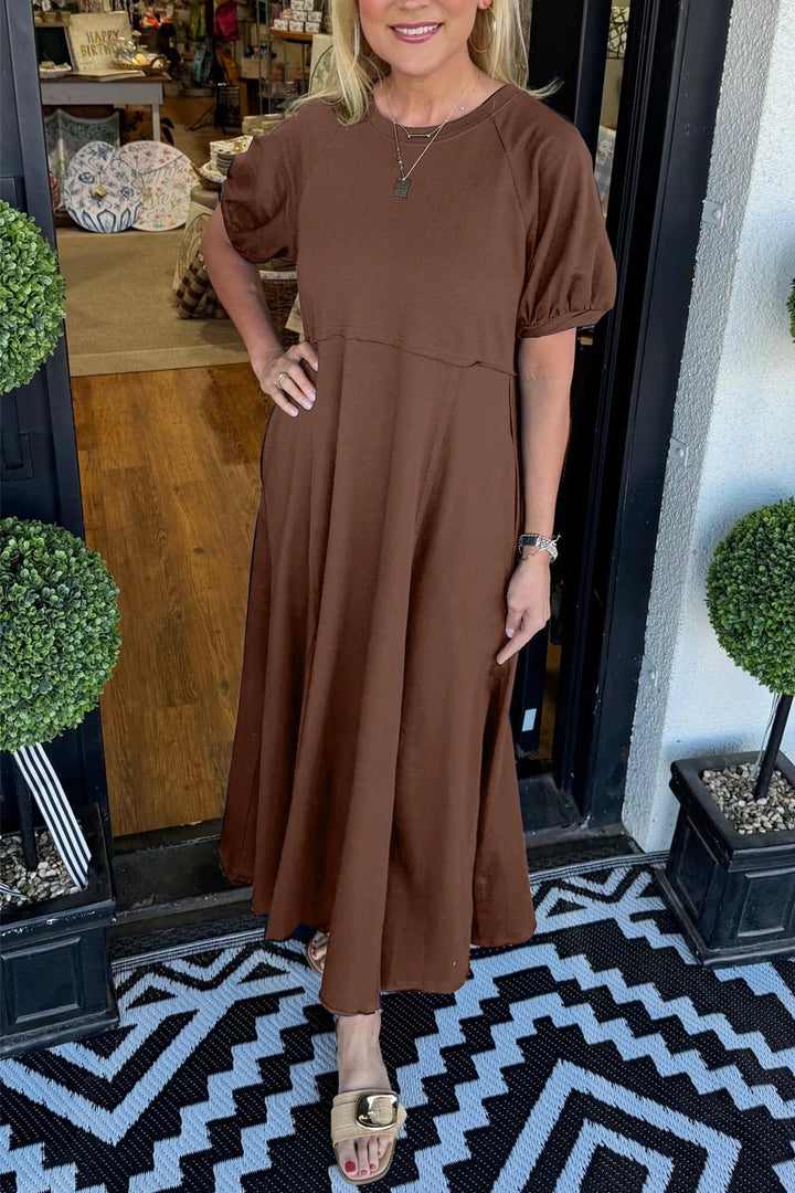 Vestido Maxi de Manga Abullonada Chic