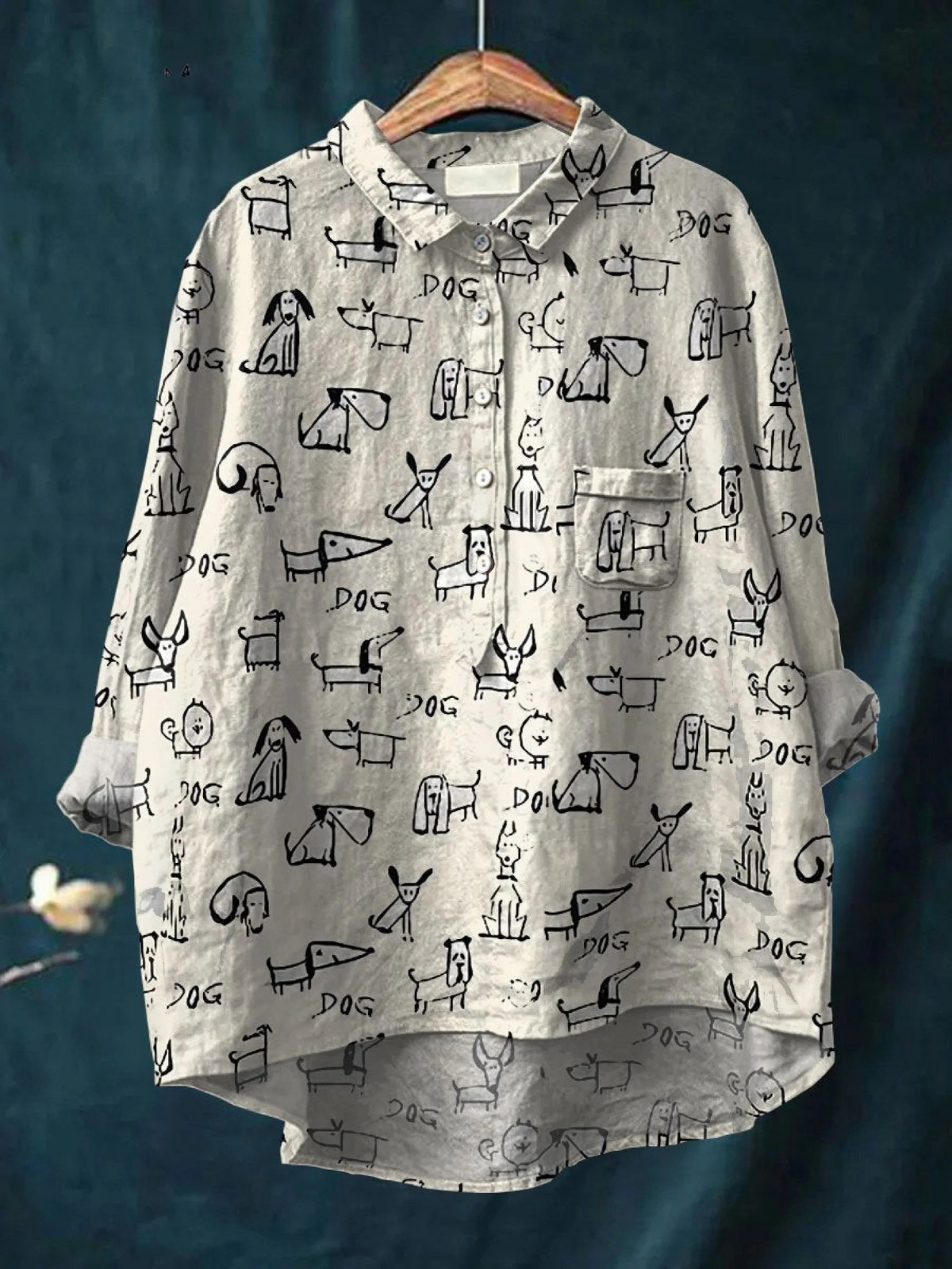 Fe | Camisa Casual Linda con Estampado de Perro para Mujeres