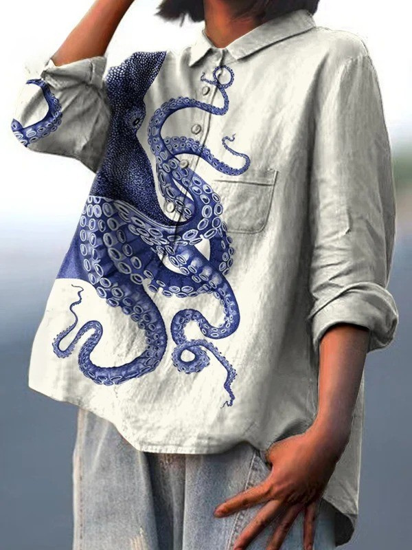 Elissa | Camiseta Casual con Arte de Tentáculos de Pulpo Profundo Marinos para Mujeres