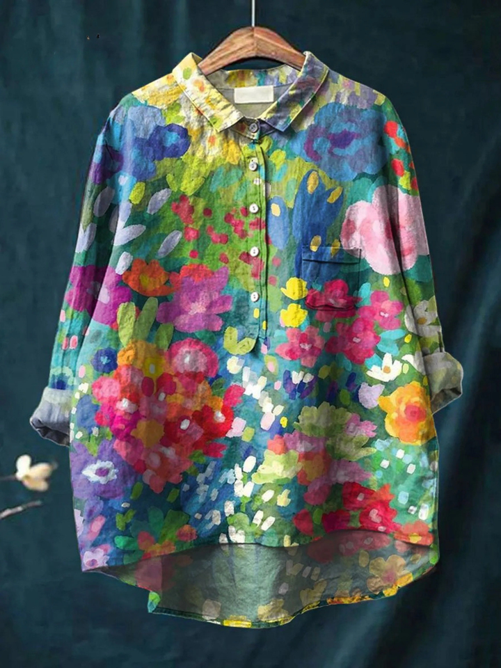 Jasimne | Camisa Casual Vintage Floral Art Print para Mujeres