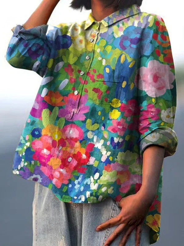 Jasimne | Camisa Casual Vintage Floral Art Print para Mujeres