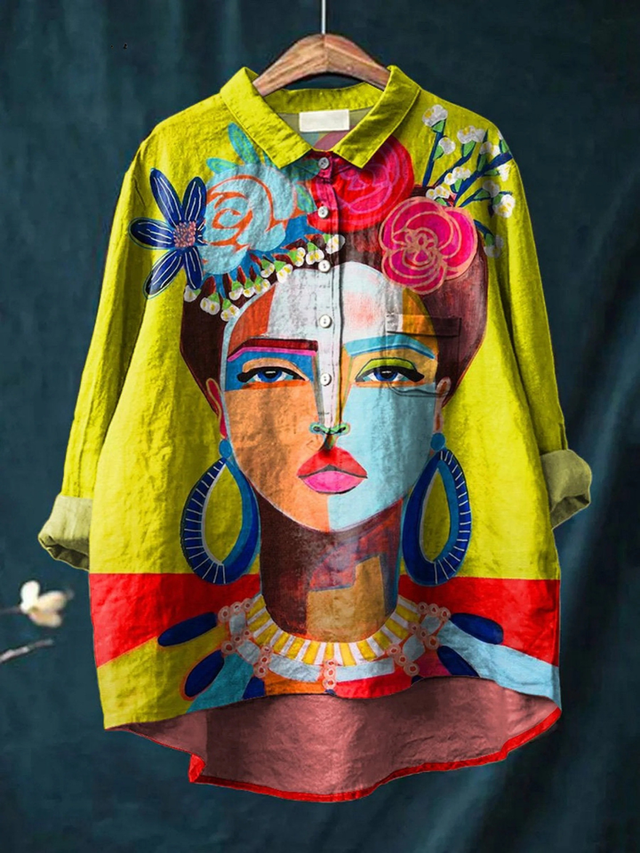 Eugen | Camiseta Casual Impresa de Retrato de Freda en Pintura al Óleo