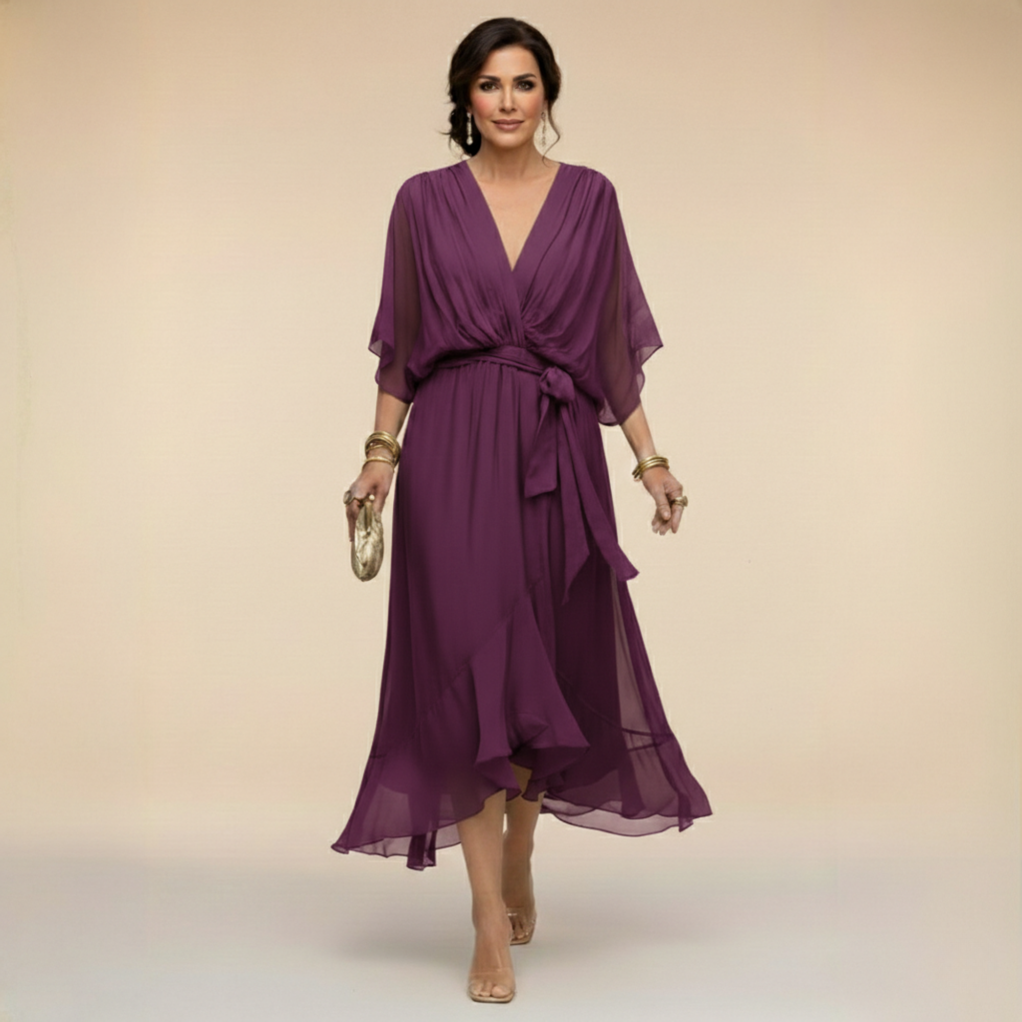 Monica | Vestido de chiffon con escote en V