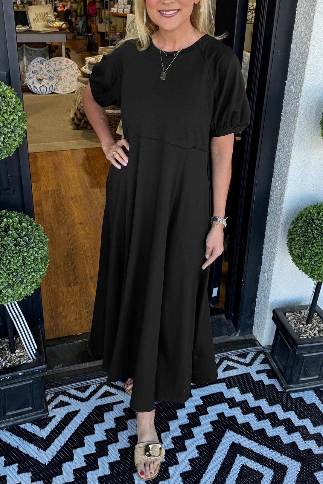 Vestido Maxi de Manga Abullonada Chic