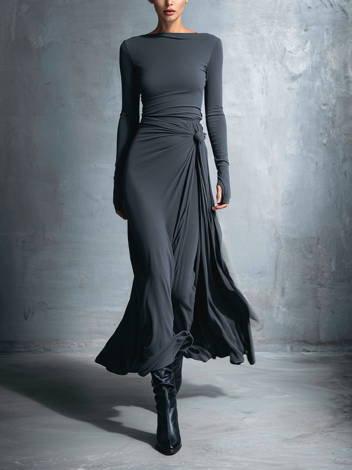 Vestido Maxi Envolvente de Tela Mixta