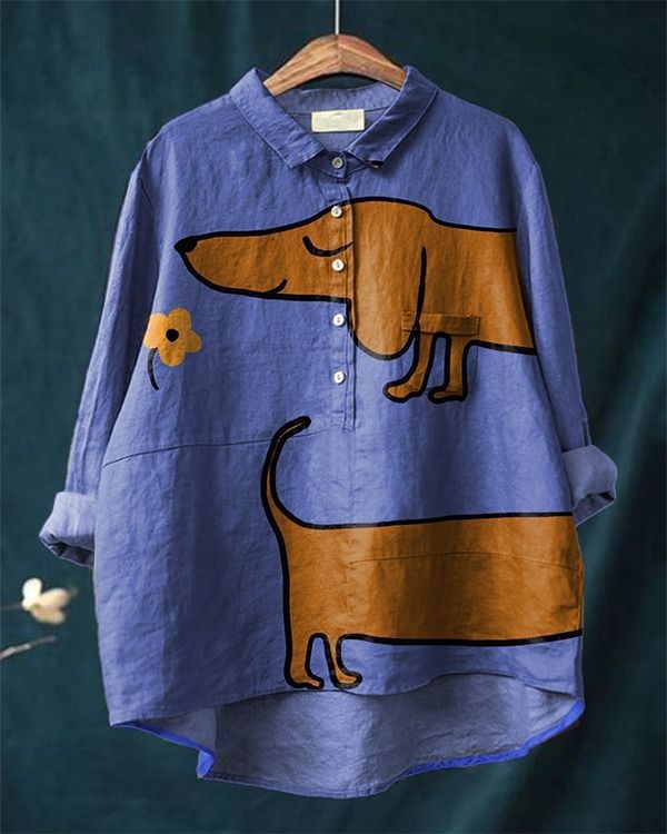 Mabel | Blusa Casual con Estampado de Dachshund Artístico