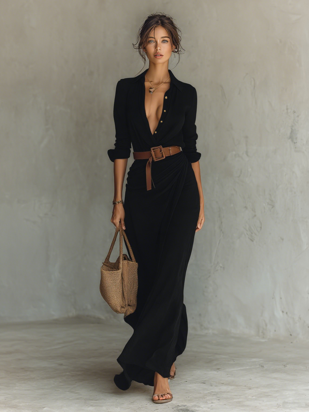 Maxi Vestido de Manga Larga