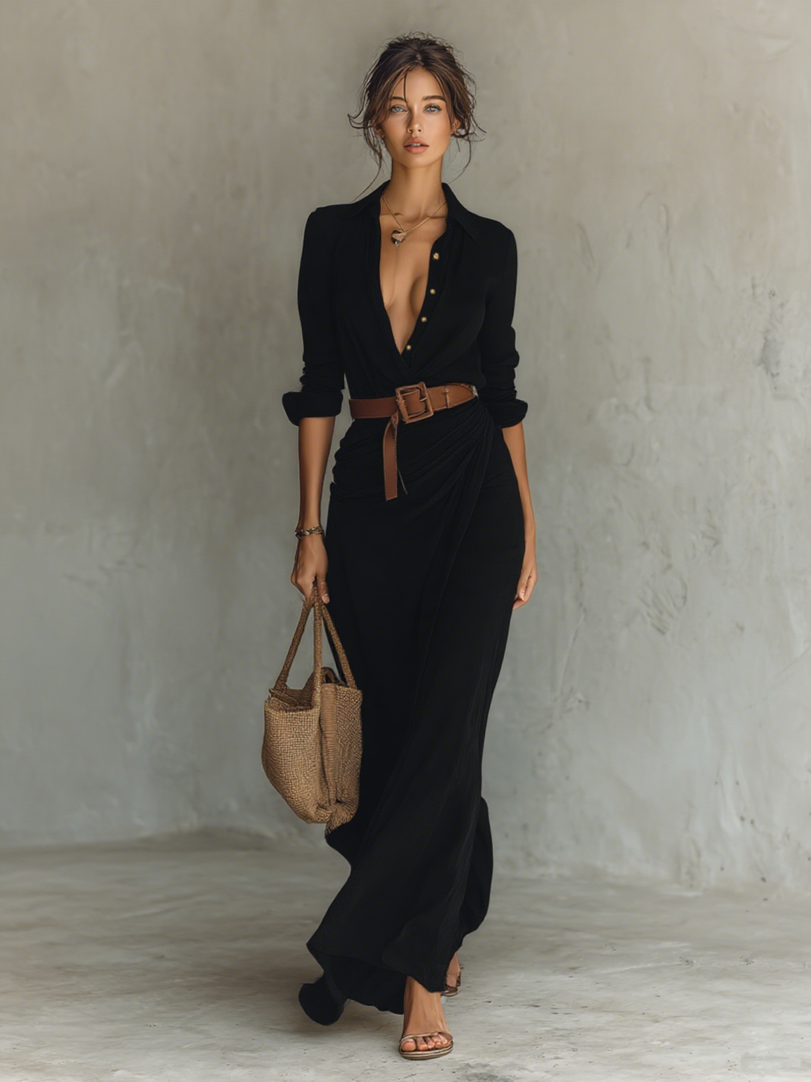Maxi Vestido de Manga Larga