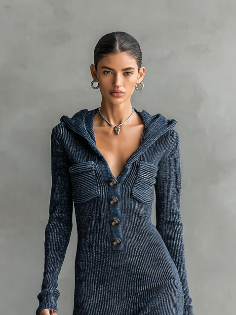 Vestido Maxi de Tricot con Capucha