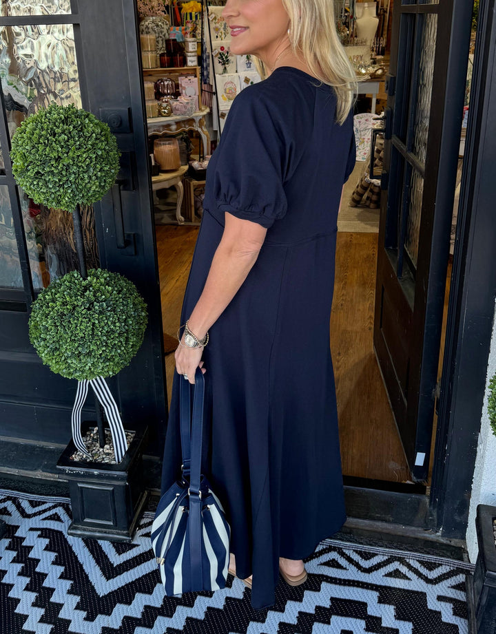 Vestido Maxi de Manga Abullonada Chic
