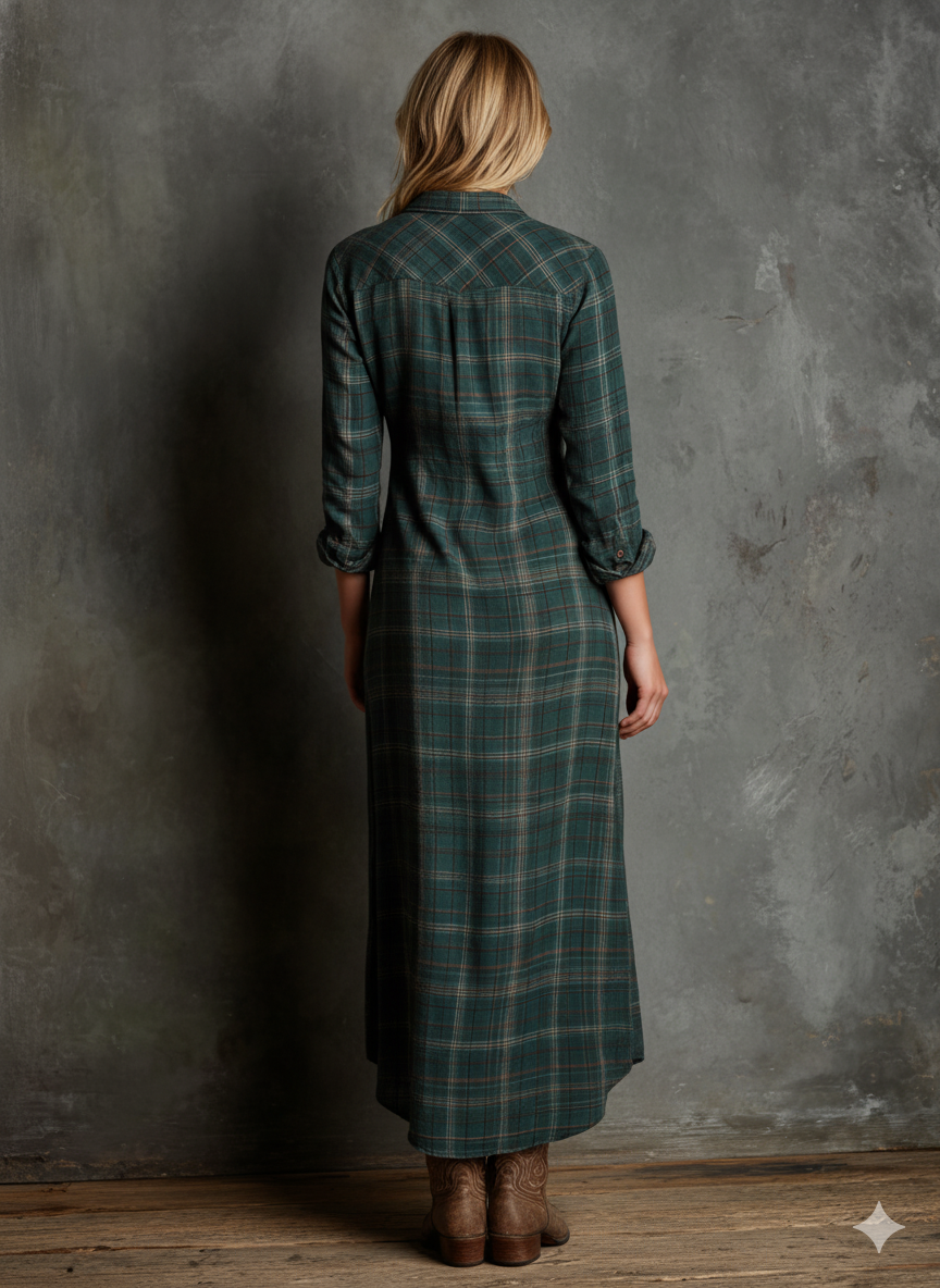 Vestido Largo de Camisa a Cuadros