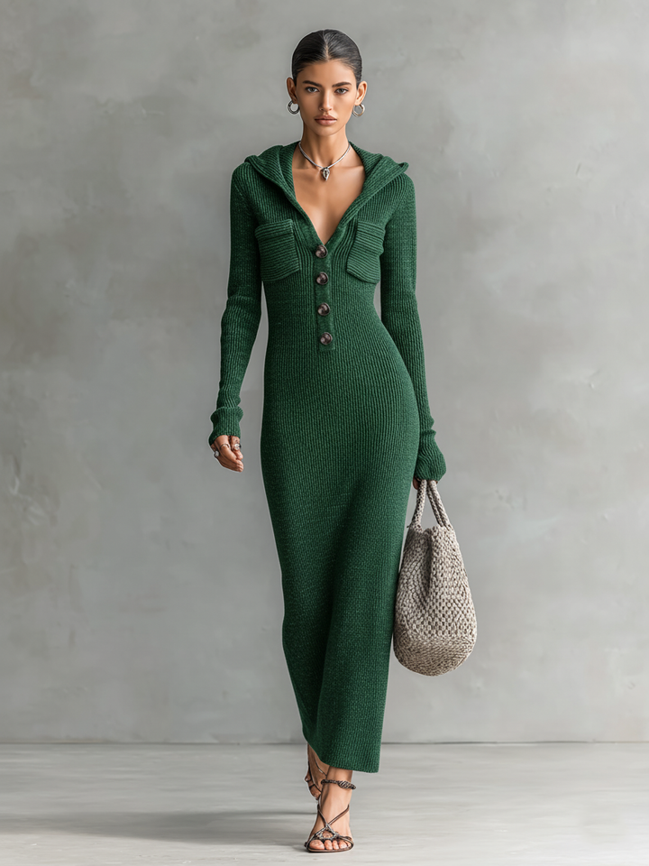 Vestido Maxi de Tricot con Capucha