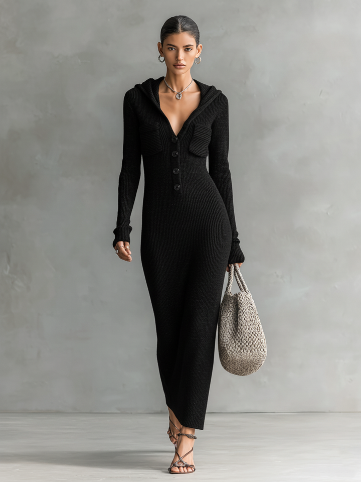 Vestido Maxi de Tricot con Capucha