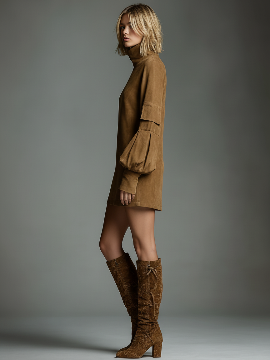Vestido Corto de Cuello Alto