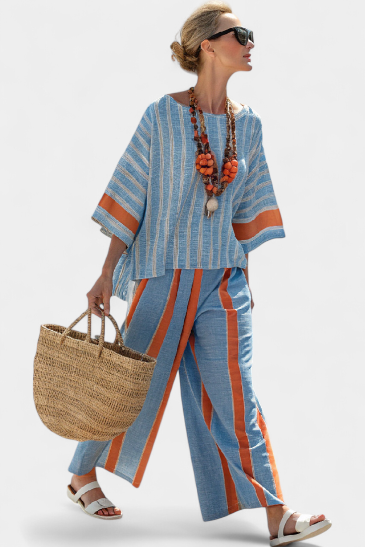 Velmere | Top y Pantalones de Terracota a Rayas Sofisticados