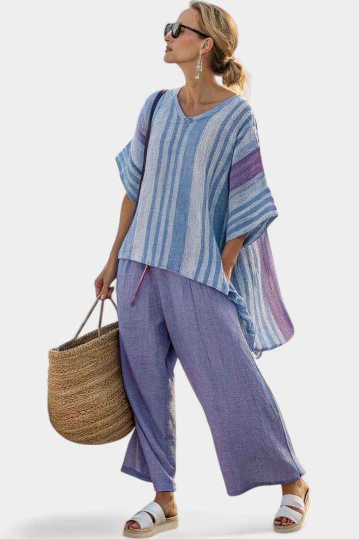 Zellora | Top y Pantalones Elegantes en Lavanda y Azul Cielo