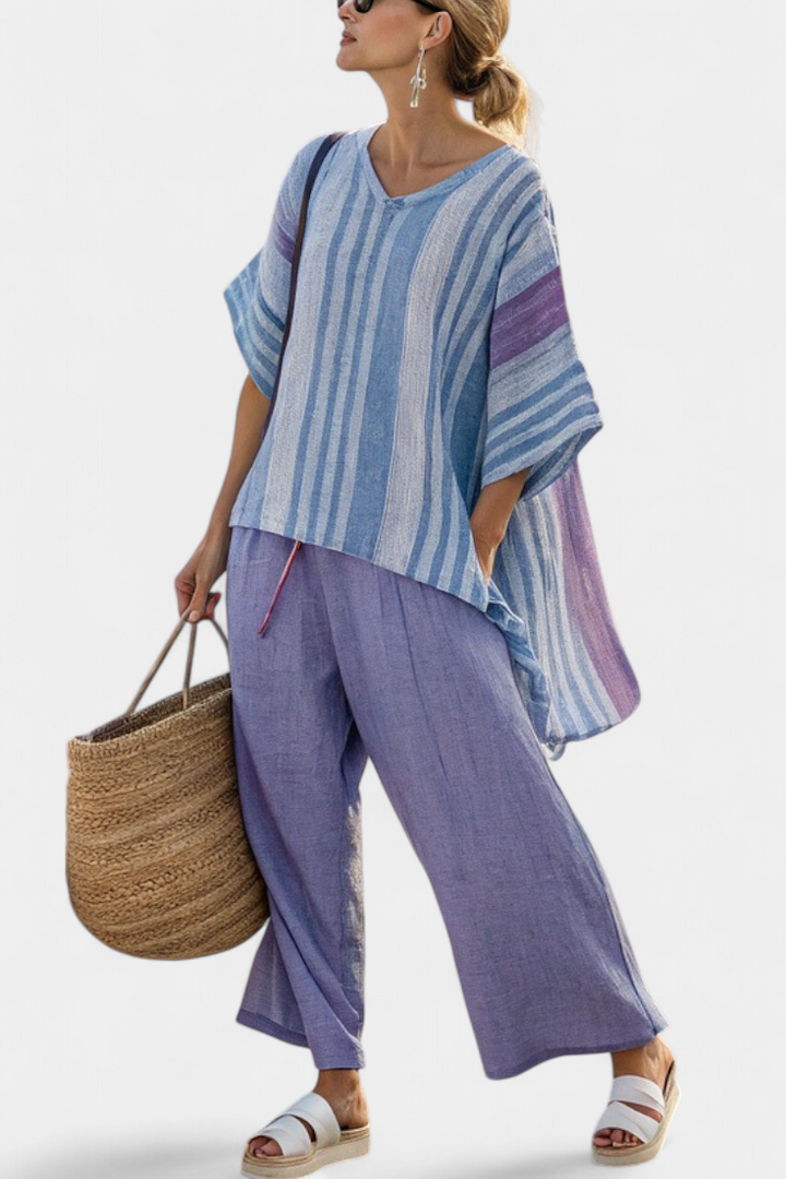 Zellora | Top y Pantalones Elegantes en Lavanda y Azul Cielo