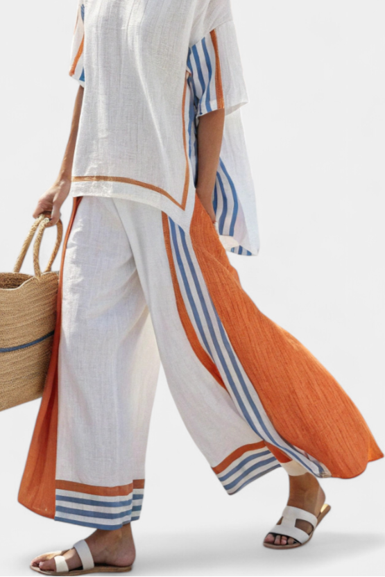 Thorneil | Pantalones de Pierna Ancha a Rayas y Top Cómodo