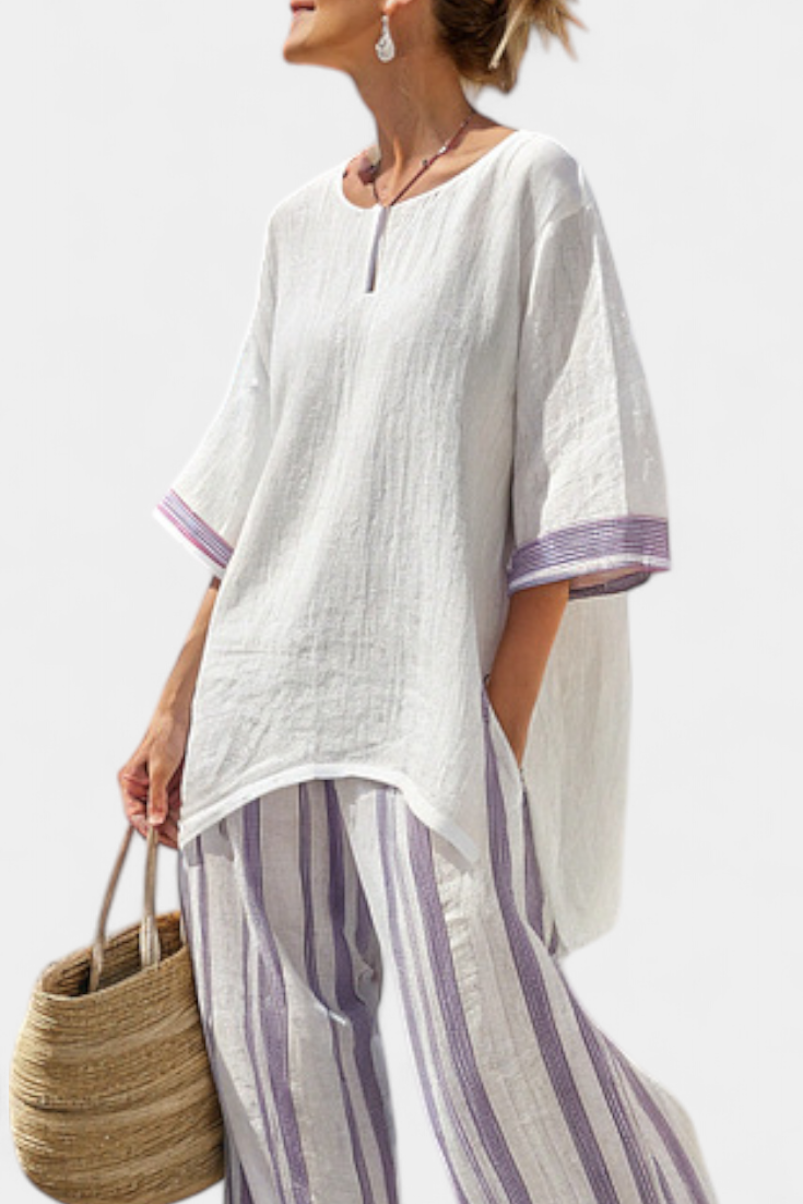 Luxmere | Blusa Relajada y Cómoda & Pantalones de Bambú a Rayas
