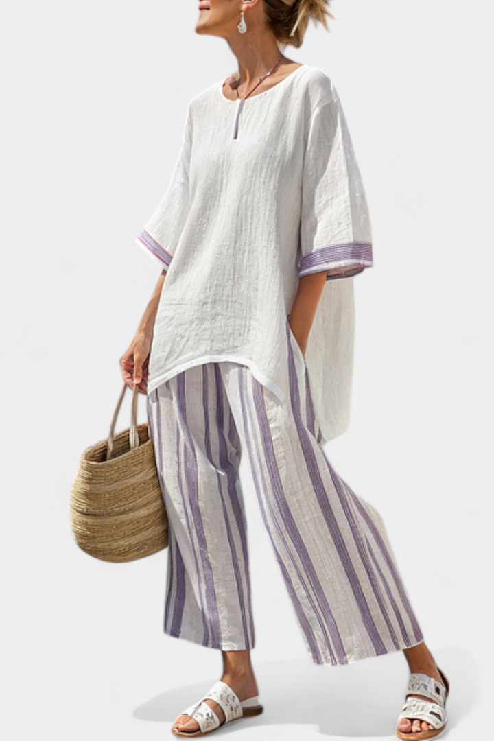 Luxmere | Blusa Relajada y Cómoda & Pantalones de Bambú a Rayas