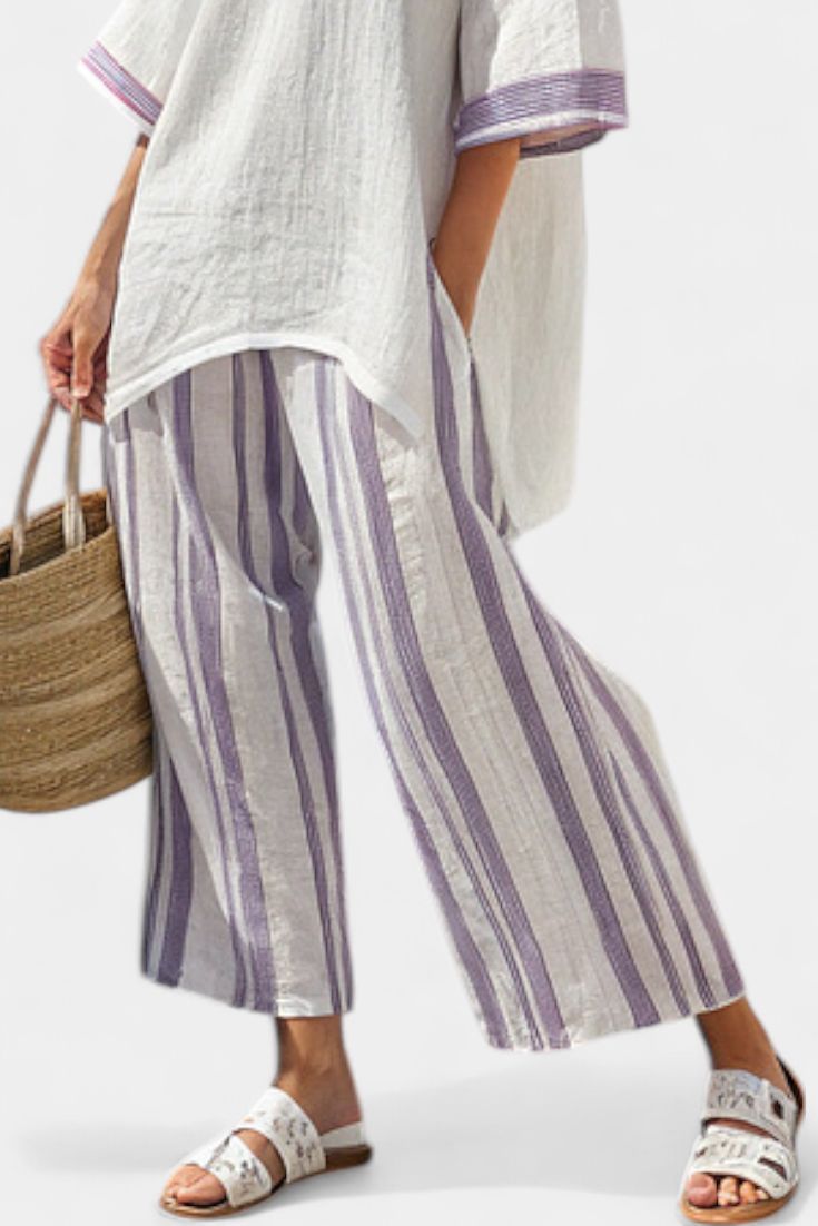 Luxmere | Blusa Relajada y Cómoda & Pantalones de Bambú a Rayas