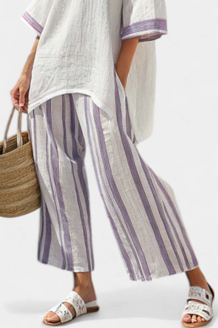 Luxmere | Blusa Relajada y Cómoda & Pantalones de Bambú a Rayas